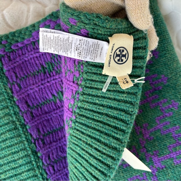Tory Burch Merino Fair Isle Scarf Dark Ceramic Green - Picture 2 of 13